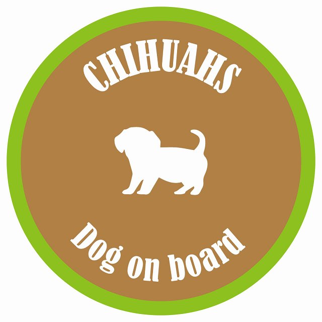 カラフル Dog on board 丸型 チワックス ブラウン&グリーン 直径13cm シール カーステッカー