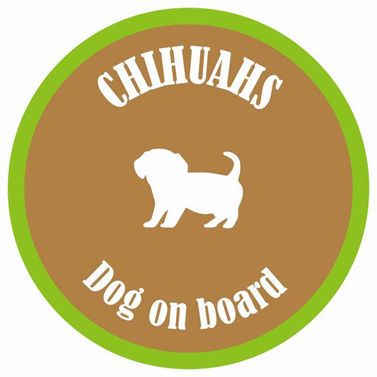 カラフル Dog on board 丸型 チワックス ブラウン&グリーン 直径13cm シール カーステッカー