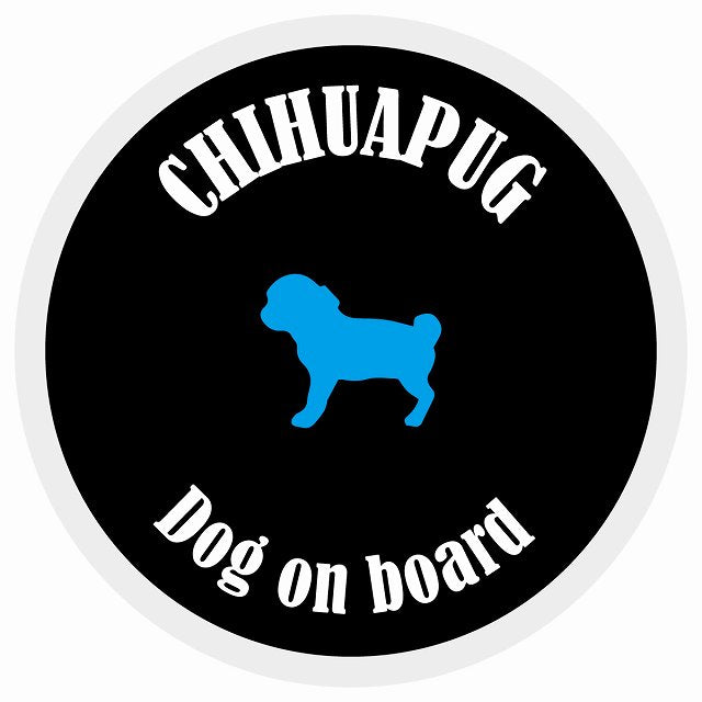 カラフル Dog on board 丸型 チワパグ ブラック&ホワイト 直径13cm シール カーステッカー