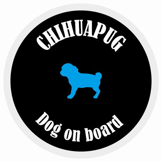 カラフル Dog on board 丸型 チワパグ ブラック&ホワイト 直径13cm シール カーステッカー