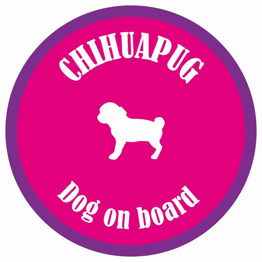カラフル Dog on board 丸型 チワパグ ピンク&パープル 直径13cm シール カーステッカー
