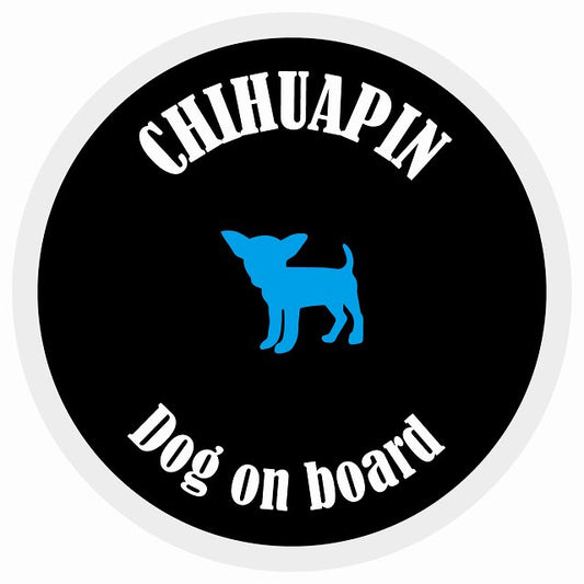 カラフル Dog on board 丸型 チワピン ブラック&ホワイト 直径13cm シール カーステッカー