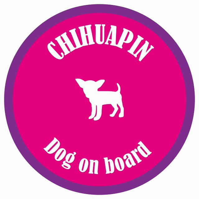 カラフル Dog on board 丸型 チワピン ピンク&パープル 直径13cm シール カーステッカー