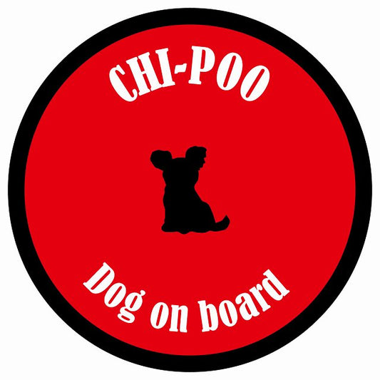 カラフル Dog on board 丸型 チワプー レッド＆ブラック 直径13cm シール カーステッカー