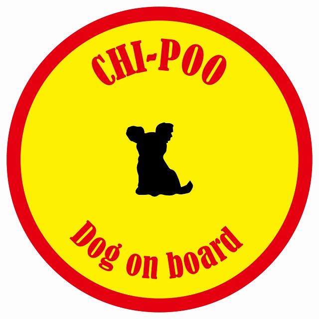 カラフル Dog on board 丸型 チワプー イエロー&レッド 直径13cm シール カーステッカー