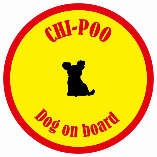 カラフル Dog on board 丸型 チワプー イエロー&レッド 直径13cm シール カーステッカー