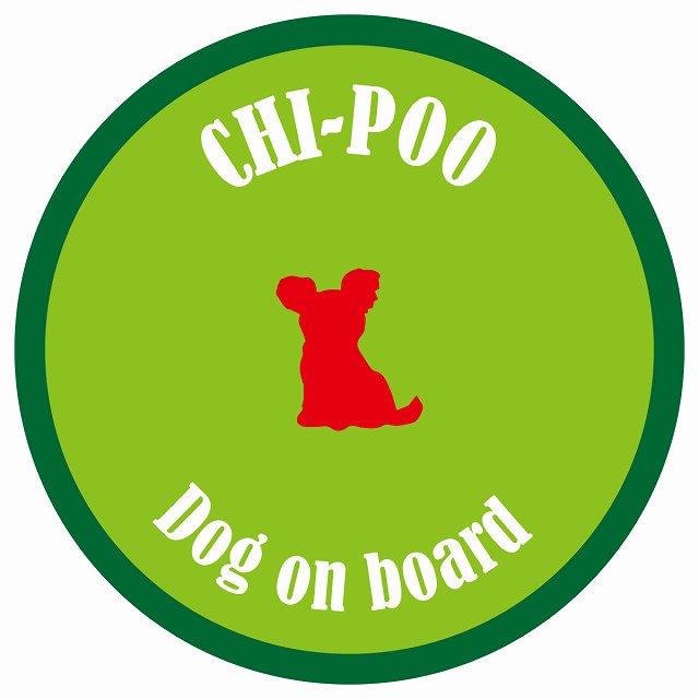 カラフル Dog on board 丸型 チワプー ライトグリーン&グリーン 直径13cm シール カーステッカー