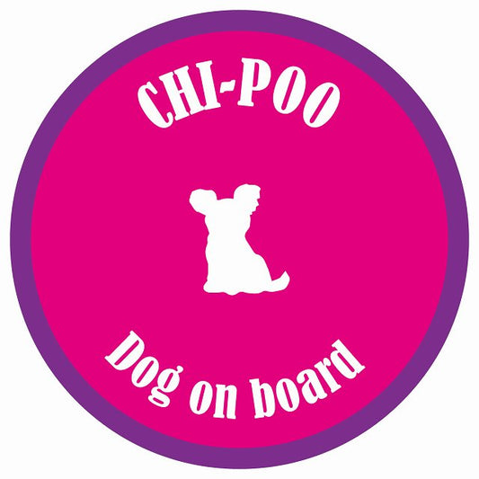 カラフル Dog on board 丸型 チワプー ピンク&パープル 直径13cm シール カーステッカー