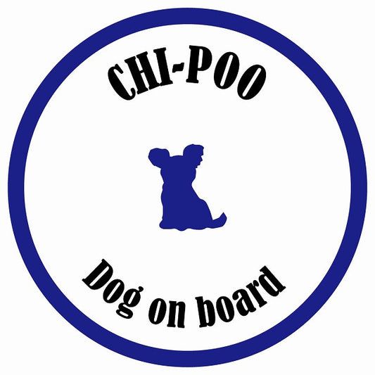 カラフル Dog on board 丸型 チワプー ホワイト&ネイビー 直径13cm シール カーステッカー