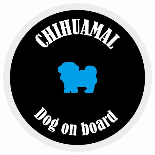 カラフル Dog on board 丸型 チワマル ブラック&ホワイト 直径13cm シール カーステッカー