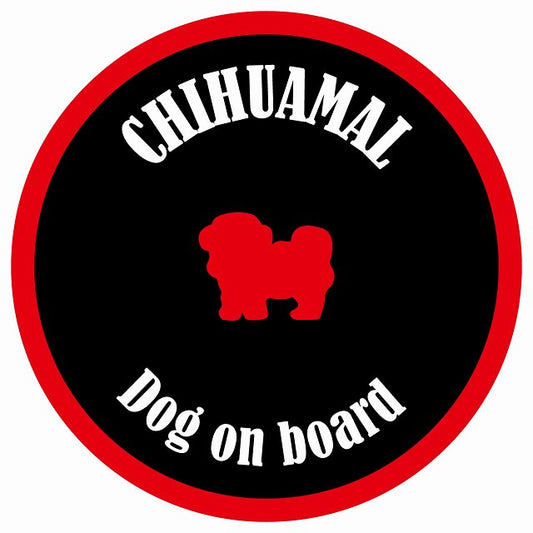 カラフル Dog on board 丸型 チワマル ブラック&レッド 直径13cm シール カーステッカー