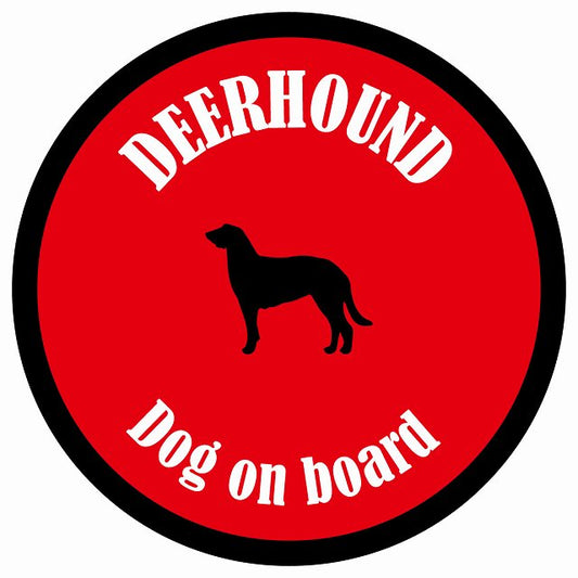 カラフル Dog on board 丸型 ディアハウンド レッド＆ブラック 直径13cm シール カーステッカー
