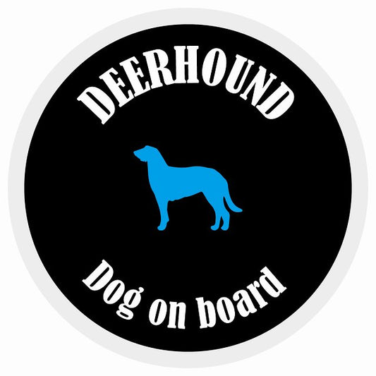 カラフル Dog on board 丸型 ディアハウンド ブラック&ホワイト 直径13cm シール カーステッカー