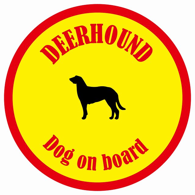 カラフル Dog on board 丸型 ディアハウンド イエロー&レッド 直径13cm シール カーステッカー