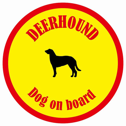 カラフル Dog on board 丸型 ディアハウンド イエロー&レッド 直径13cm シール カーステッカー