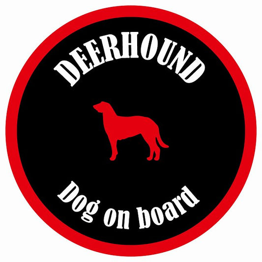 カラフル Dog on board 丸型 ディアハウンド ブラック&レッド 直径13cm シール カーステッカー