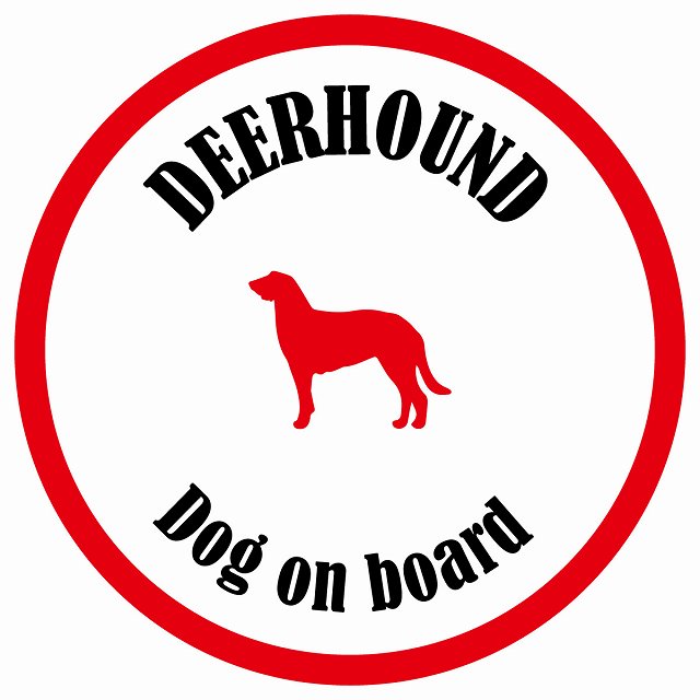 カラフル Dog on board 丸型 ディアハウンド ホワイト&レッド 直径13cm シール カーステッカー