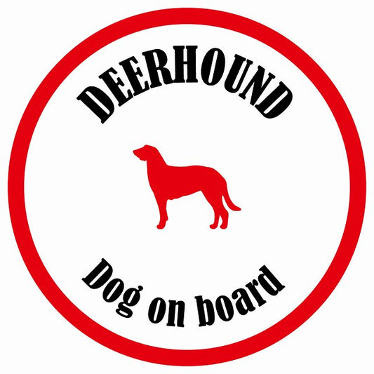 カラフル Dog on board 丸型 ディアハウンド ホワイト&レッド 直径13cm シール カーステッカー