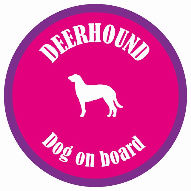 カラフル Dog on board 丸型 ディアハウンド ピンク&パープル 直径13cm シール カーステッカー