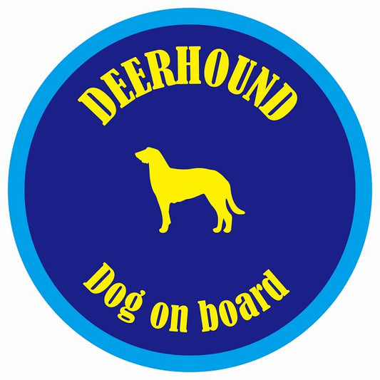 カラフル Dog on board 丸型 ディアハウンド ネイビー&ブルー 直径13cm シール カーステッカー