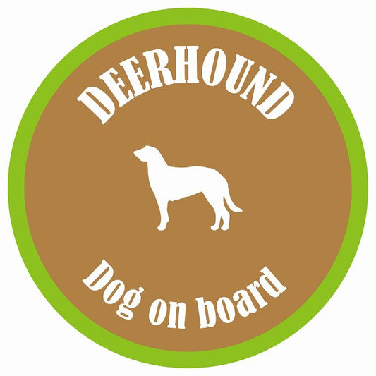 カラフル Dog on board 丸型 ディアハウンド ブラウン&グリーン 直径13cm シール カーステッカー