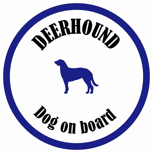 カラフル Dog on board 丸型 ディアハウンド ホワイト&ネイビー 直径13cm シール カーステッカー