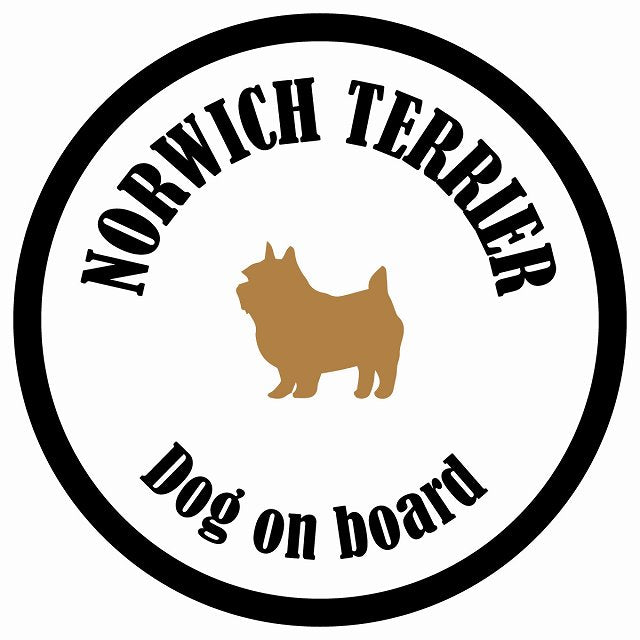 カラフル Dog on board 丸型 ノーリッチテリア ホワイト&ブラック 直径13cm シール カーステッカー