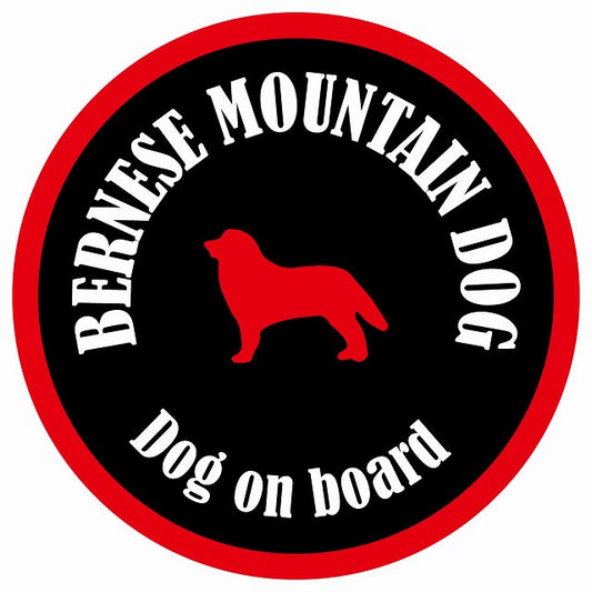 カラフル Dog on board 丸型 バーニーズマウンテンドッグ ブラック&レッド 直径13cm シール カーステッカー