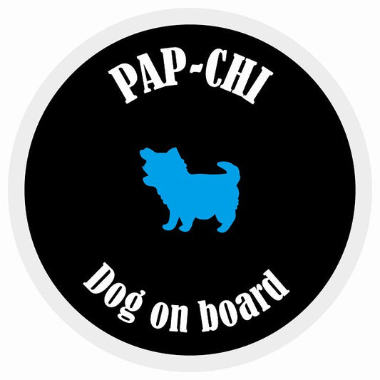 カラフル Dog on board 丸型 パピチワ ブラック&ホワイト 直径13cm シール カーステッカー