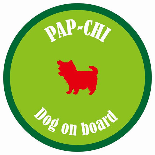 カラフル Dog on board 丸型 パピチワ ライトグリーン&グリーン 直径13cm シール カーステッカー