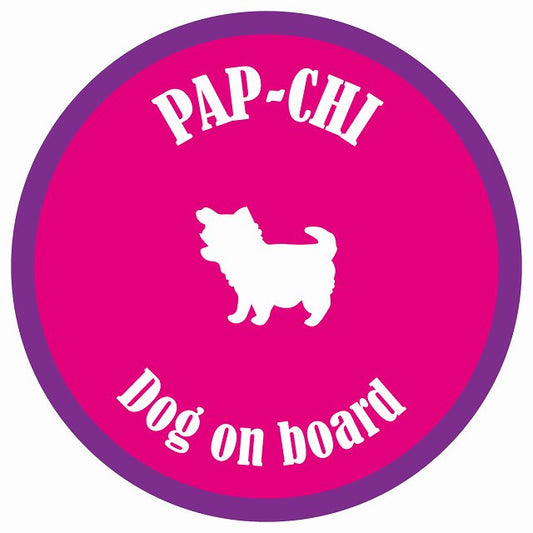 カラフル Dog on board 丸型 パピチワ ピンク&パープル 直径13cm シール カーステッカー