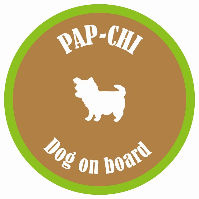 カラフル Dog on board 丸型 パピチワ ブラウン&グリーン 直径13cm シール カーステッカー