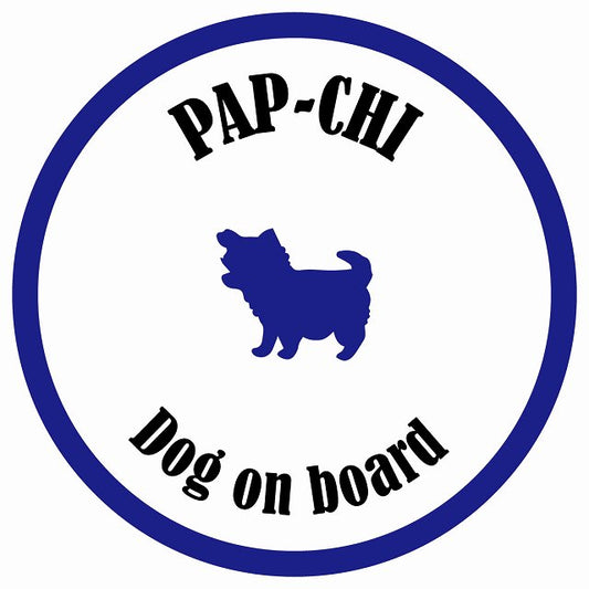 カラフル Dog on board 丸型 パピチワ ホワイト&ネイビー 直径13cm シール カーステッカー