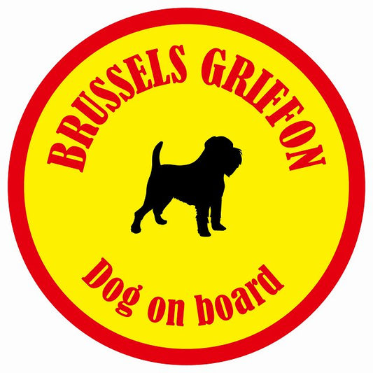 カラフル Dog on board 丸型 ブリュッセル・グリフォン イエロー&レッド 直径13cm シール カーステッカー