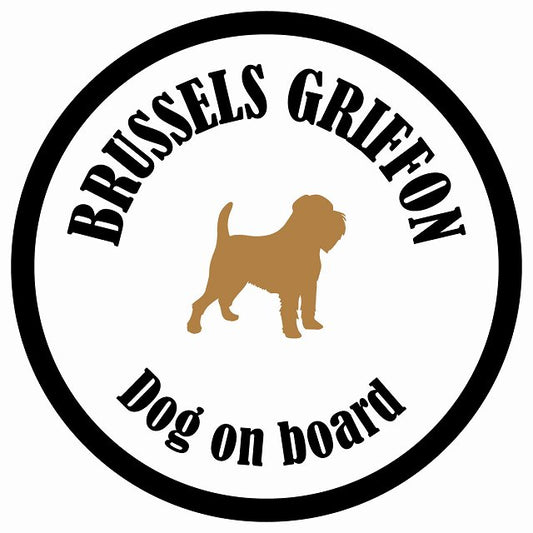 カラフル Dog on board 丸型 ブリュッセル・グリフォン ホワイト&ブラック 直径13cm シール カーステッカー