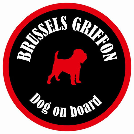 カラフル Dog on board 丸型 ブリュッセル・グリフォン ブラック&レッド 直径13cm シール カーステッカー