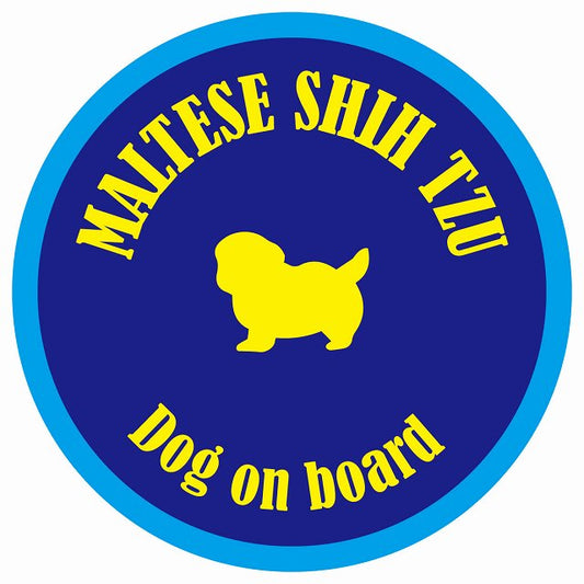 カラフル Dog on board 丸型 マルシーズー ネイビー&ブルー 直径13cm