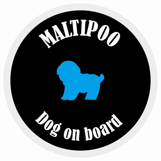 カラフル Dog on board 丸型 マルプー ブラック&ホワイト 直径13cm
