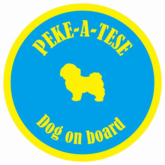 カラフル Dog on board 丸型 マルペキ ブルー&イエロー 直径13cm