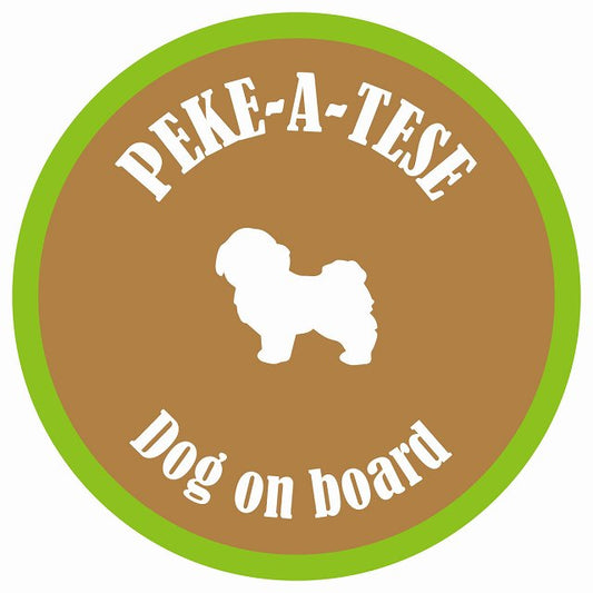 カラフル Dog on board 丸型 マルペキ ブラウン&グリーン 直径13cm