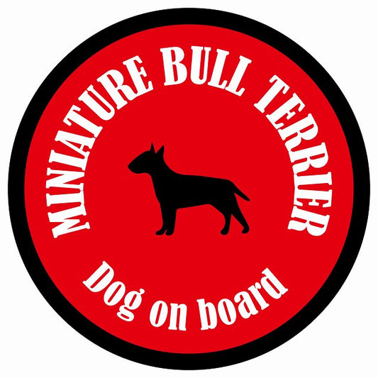カラフル Dog on board 丸型 ミニチュアブルテリア レッド＆ブラック 直径13cm