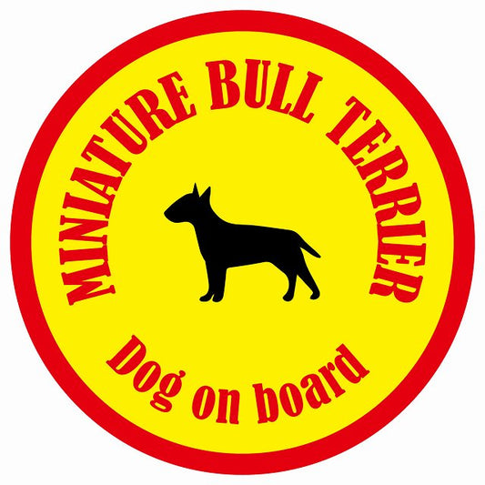 カラフル Dog on board 丸型 ミニチュアブルテリア イエロー&レッド 直径13cm