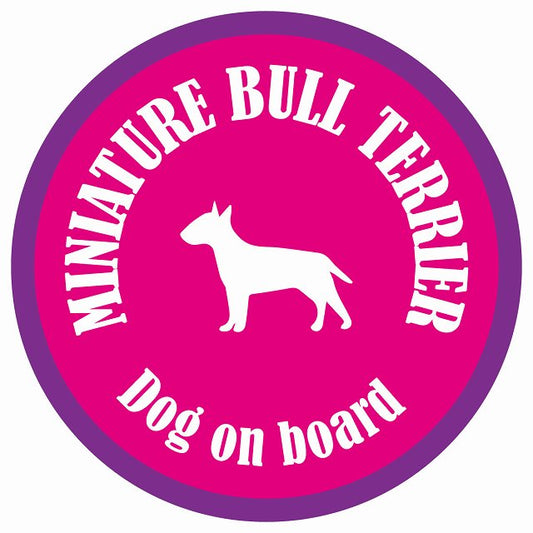 カラフル Dog on board 丸型 ミニチュアブルテリア ピンク&パープル 直径13cm