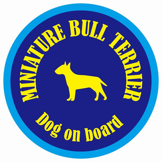 カラフル Dog on board 丸型 ミニチュアブルテリア ネイビー&ブルー 直径13cm