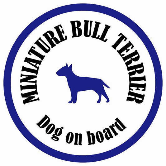 カラフル Dog on board 丸型 ミニチュアブルテリア ホワイト&ネイビー 直径13cm