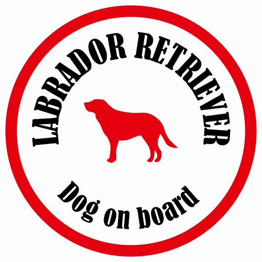カラフル Dog on board 丸型 ラブラドルレトリバー ホワイト&レッド 直径13cm