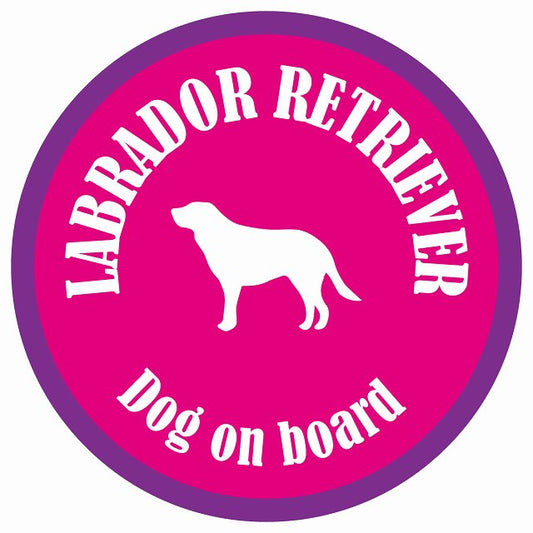 カラフル Dog on board 丸型 ラブラドルレトリバー ピンク&パープル 直径13cm