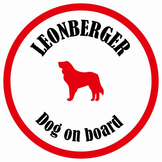 カラフル Dog on board 丸型 レオンベルガー ホワイト&レッド 直径13cm