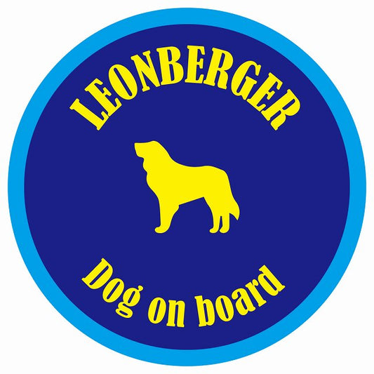 カラフル Dog on board 丸型 レオンベルガー ネイビー&ブルー 直径13cm