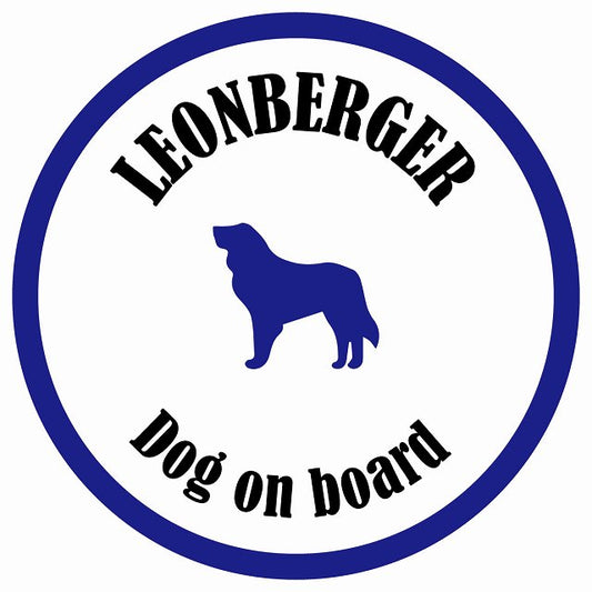 カラフル Dog on board 丸型 レオンベルガー ホワイト&ネイビー 直径13cm